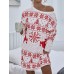 Women Christmas Knit Snowflake Deer Print Crew Neck Casual Sweaters