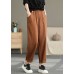 Women Corduroy Pleated Solid Elastic Waist Side Pockets Casual Pants