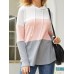 Women Contrast ColorPatchwork Drawstring Long Sleeve Casual Hooded Knit Sweater