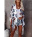 Flower Print Split High  Low Hem Loose Open Front Cardigan