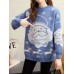 Women Christmas Thermal Knit Cartoon Santa Pattern Casual Sweaters