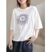 Cartoon Sun Print Short Sleeve Casual Loose T  Shirt