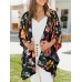 Flower Print Dolman Sleeve Loose Open Front Cardigan