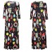 Women Christmas Doughnut Printing Pattern Long Sleeves Dress Skirt