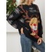 Women Christmas Elk Printed Cartoon Animal Snowflake Round Neck Sweater