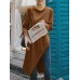 Solid Irregular Hem Slit Long Sleeve Crew Neck Long T  shirt