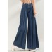 Handmade Navy High Waist Oversized Pockets Cotton Wide Leg Pants Fall