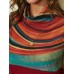 Women Rainbow Striped Print Patchwork Turtleneck Ribbed Sweater