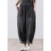 Black Pockets Cotton Denim Harem Pants High Waist Hole Fall