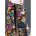 Stylish Yellow Pockets Print Cotton Loose Straight Pants Summer