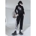 Women Black Patchwork High Waist Warm Fleece Corduroy Straight Pants Fall